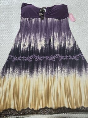 Vintage Anahi Y2K Strapless Padded Ombre Dress Purple Tan Boho Whimsigoth